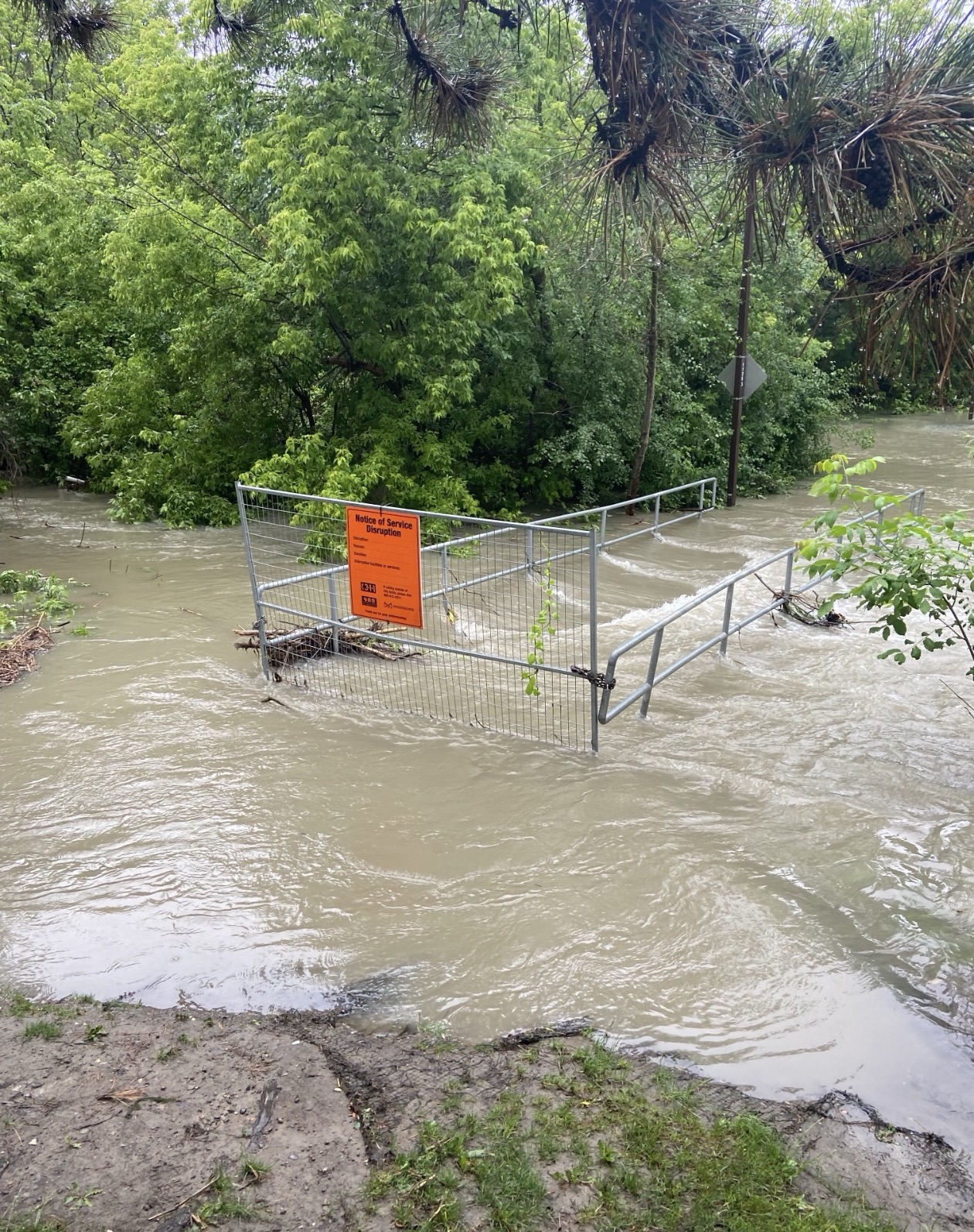 Flooded pedestrian bridge