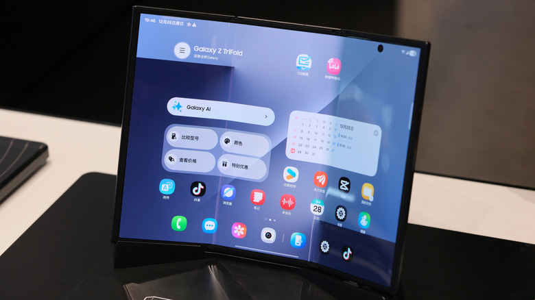 Samsung Galaxy Z Fold expanded on a countertop