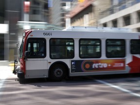 OC Transpo bus in downtown Ottawa in a file photo. The transit agency is hoping to bring on more staff to prevent future staffing shortages.