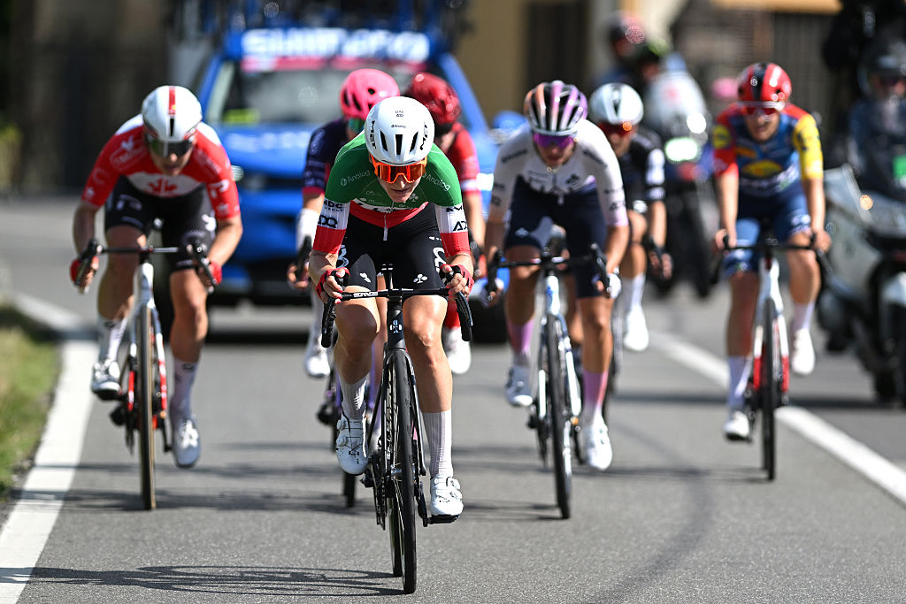 Elisa Longo Borghini of Italy and UAE Team ADQ leads the breakaway during the 37th Giro d'Italia Women 2026, Stage 7