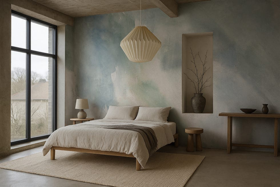 modern minimalist bedroom featuring a bed and natural decor