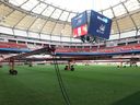 Work at B.C. Place stadium in preparation for World Cup games.