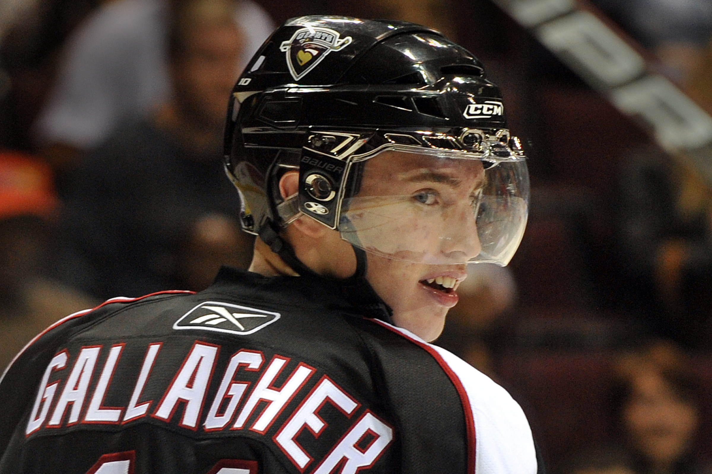 Brendan Gallagher looks over his shoulder.