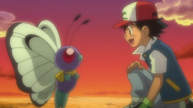 Butterfree (Rikako Aikawa) and Ash Ketchum (Veronica Taylor) say goodbye in Pokemon