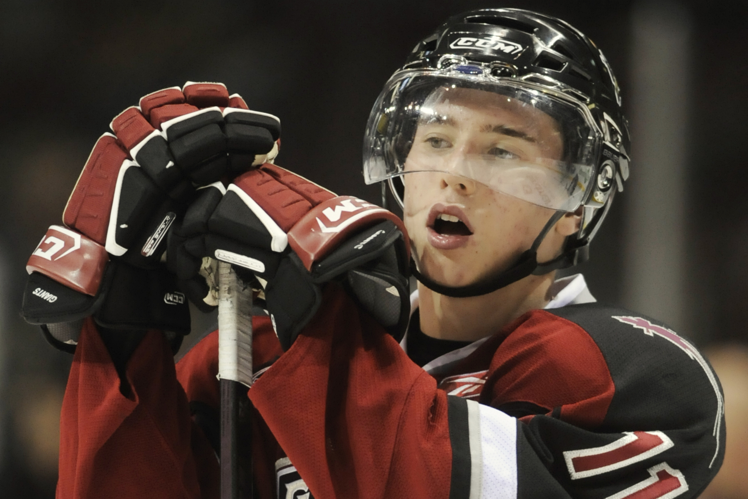 Brendan Gallagher leans on his stick.