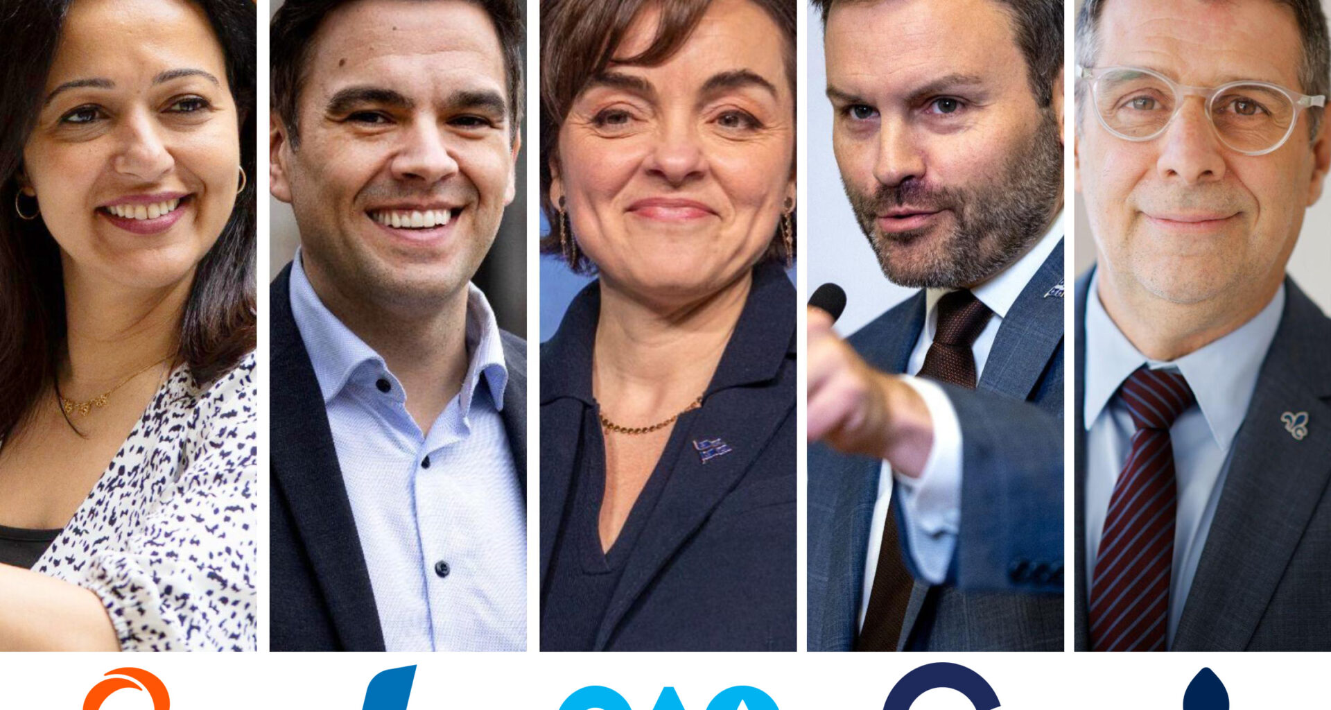 Five photos of smiling faces on top of the five party logos.