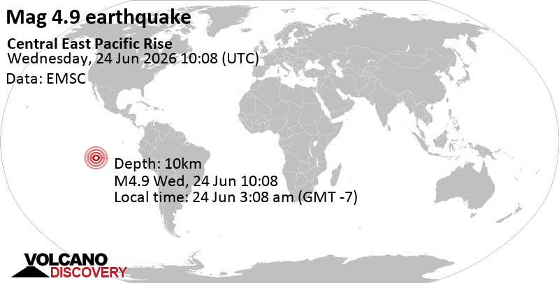 4.9 quake Central East Pacific Rise Jun 24, 2026 03:08 am (GMT -7)