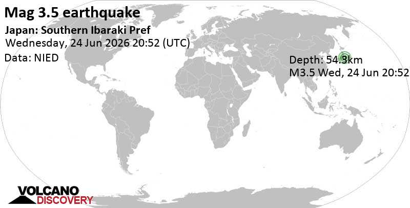 3.5 quake 10.5 km east of Tsuchiura, Ibaraki, Japan, Jun 25, 2026 05:52 am (GMT +9)
