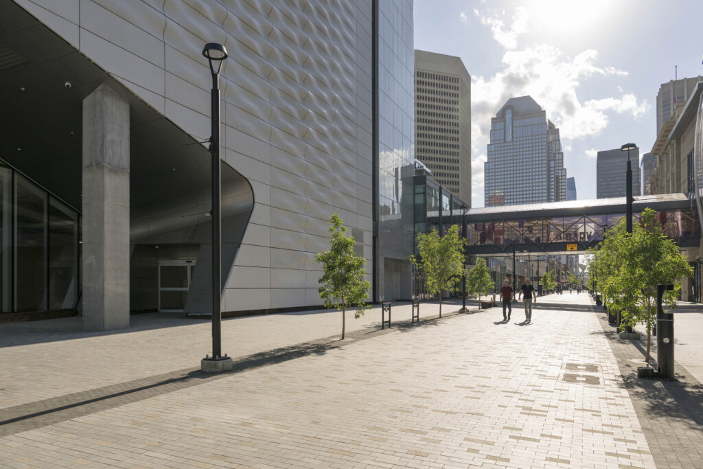 Stephen Avenue near 1 Street and Centre SW by the Glenbow Museum in Calgary
