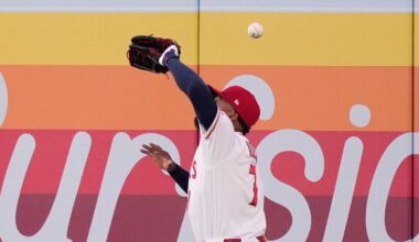 Ball bonks off Angels OF Adell's head, over fence for home run