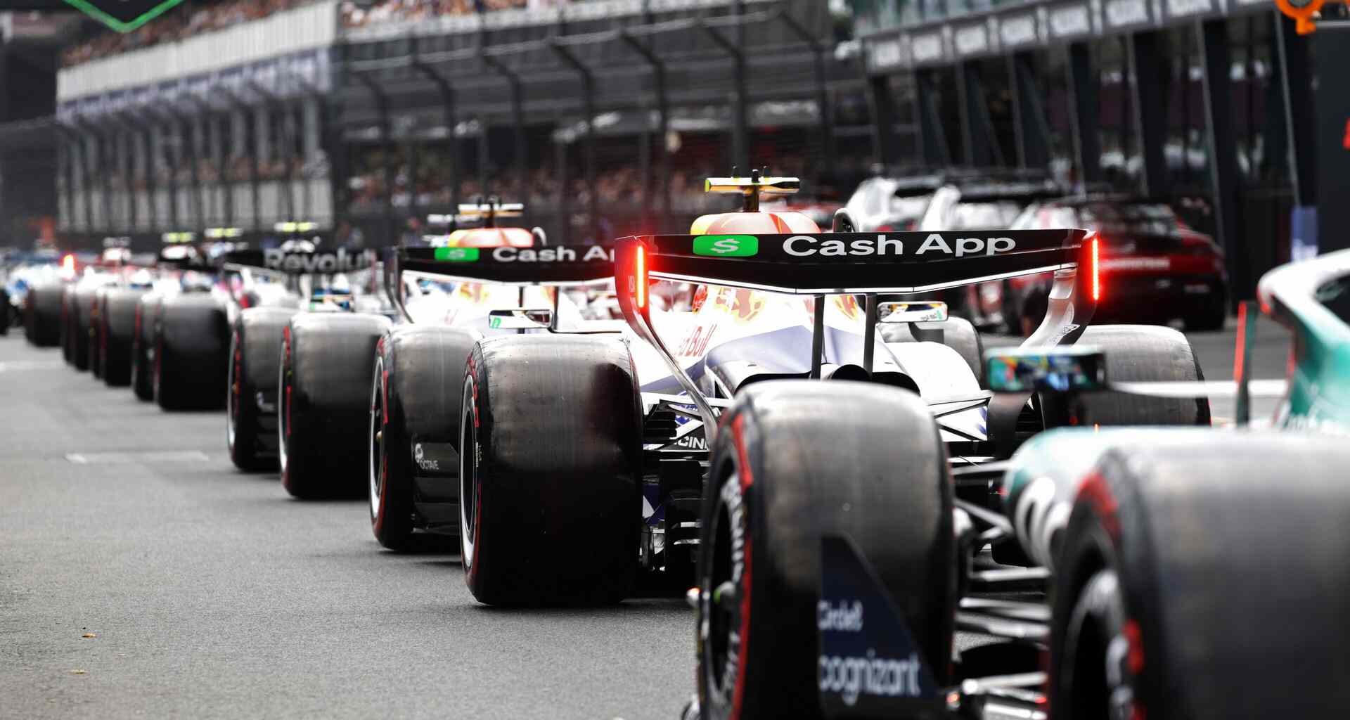 Cars in pit lane, Albert Park, 2026