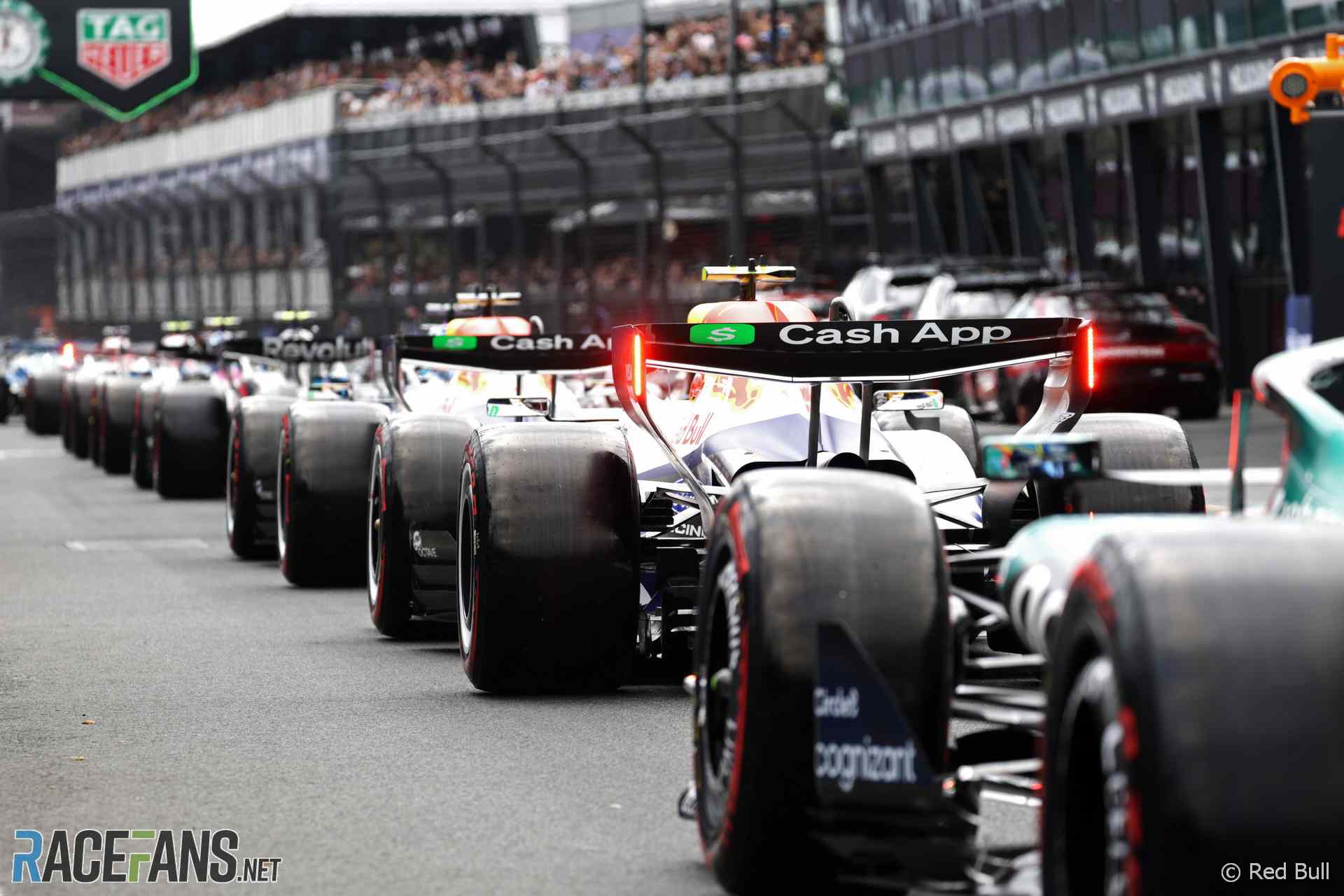 Cars in pit lane, Albert Park, 2026