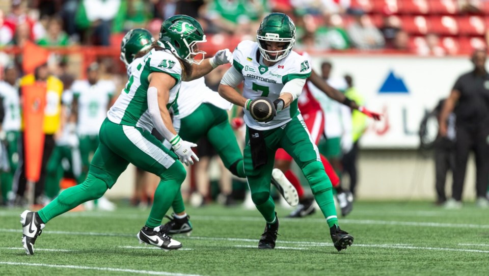 Tommy Stevens scores winning touchdown in double overtime as Roughriders survive Calgary Stampeders comeback | 620 CKRM - The Voice of Saskatchewan