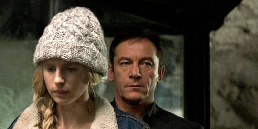 Jason Isaacs and Brit Marling as Dr. Hap and Prairie looking concerned in 'The OA'.