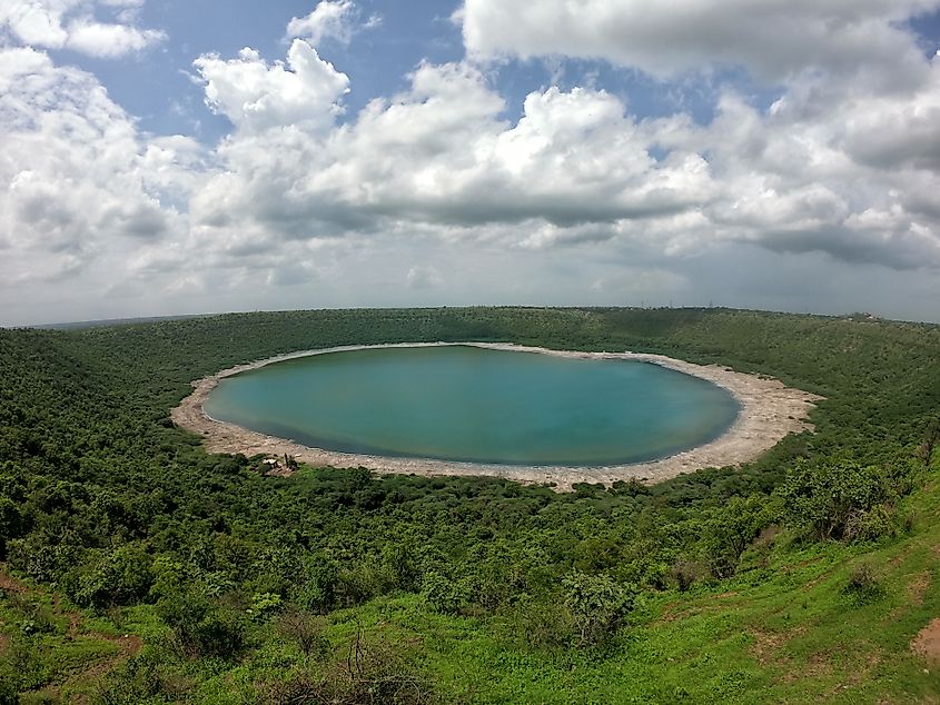 Lonar Lake, a crater lake in India.