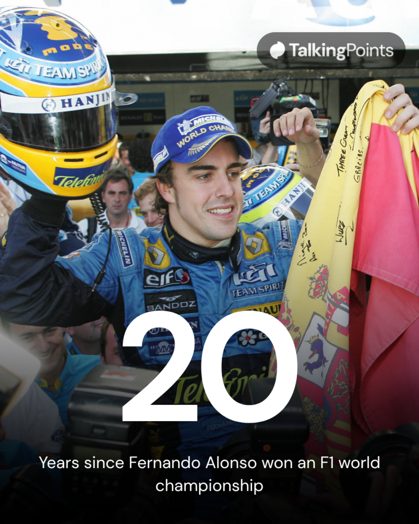 Fernando Alonso celebrates winning the 2006 F1 title for Renault