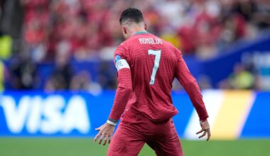 Portugal's Cristiano Ronaldo celebrates after scoring the opening goal