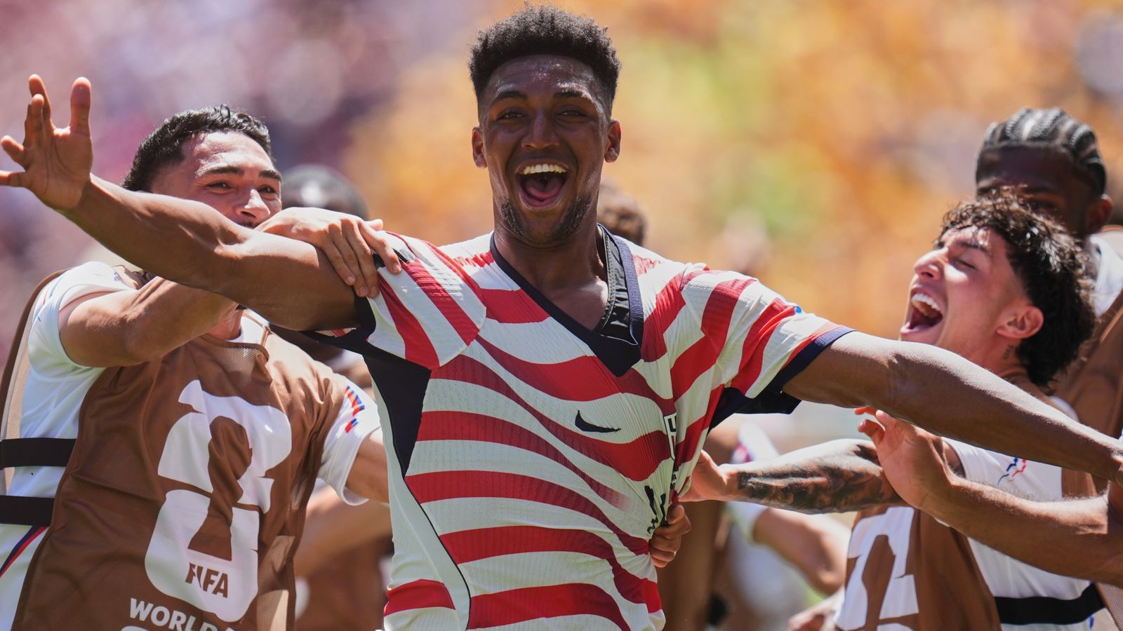 United States' Alex Freeman celebrates after scoring his side's second goal against Australia