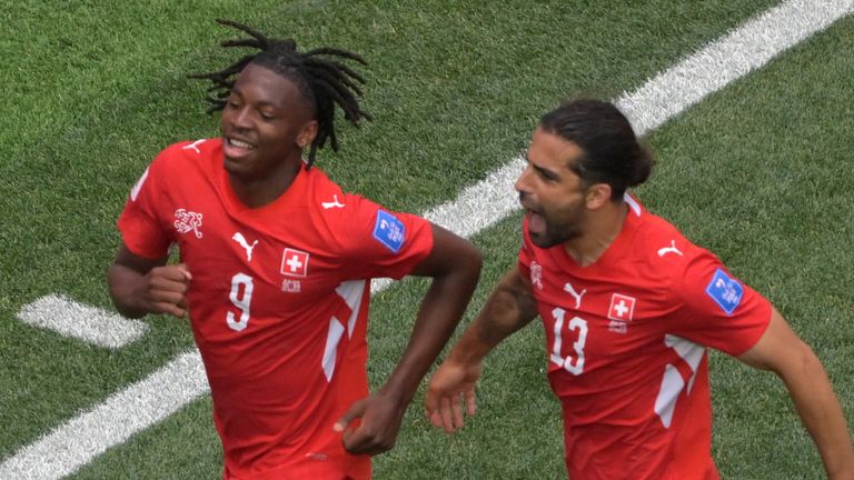Johan Manzambi came off the bench to score twice in Switzerland's thumping win