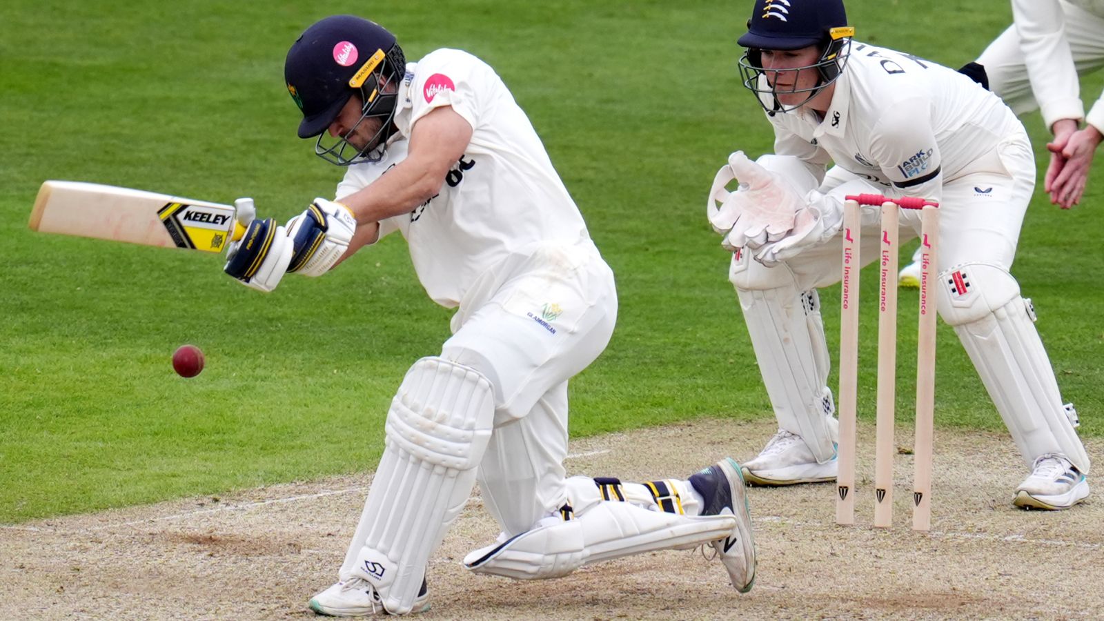 Glamorgan's Kiran Carlson hits out during day one of the Vitality County Championship match at Lord's, London. Picture date: Friday April 5,