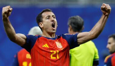 Spain's Mikel Oyarzabal celebrates after scoring against Saudi Arabia in Atlanta . (AP Photo/Erik S.Lesser)