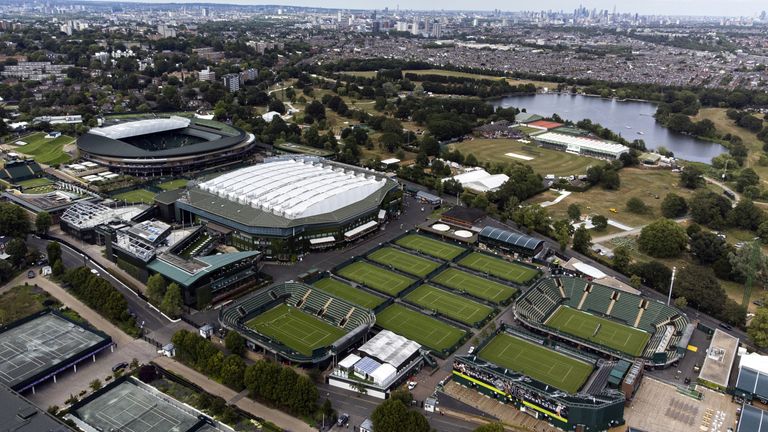 A general view overlooking the All England Lawn Tennis and Croquet Club, ahead of the Wimbledon Championships, which begin on June 30th. Pic