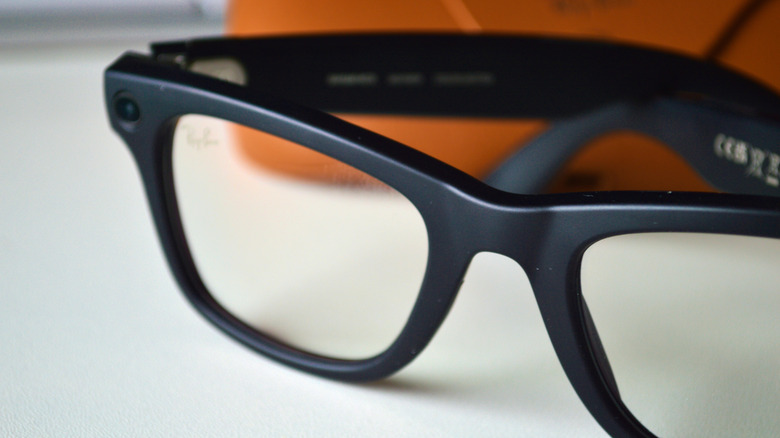 A close-up of Meta's Ray-Ban smart glasses.