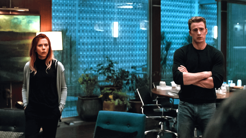 Scarlett Johansson as Natasha Romanoff and Chris Evans as Steve Rogers in Avengers: Endgame