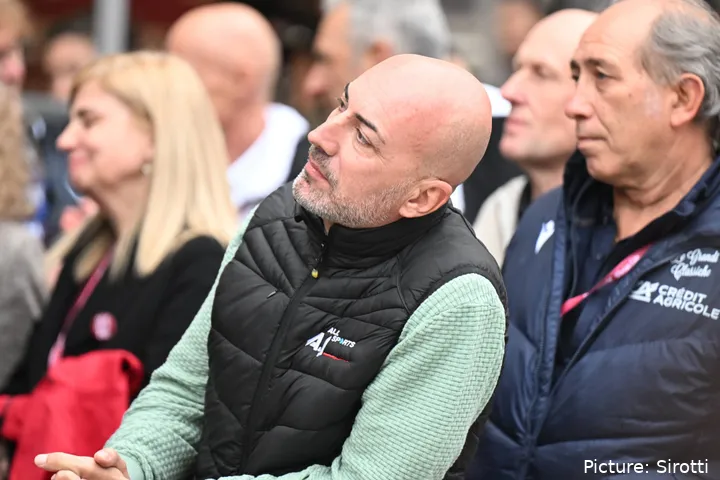 Tadej Pogacar's agent Alex Carera at the 2026 Strade Bianche