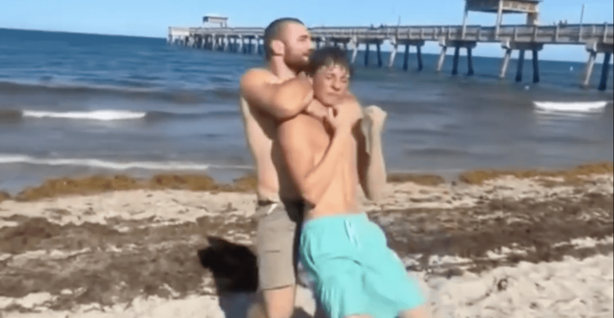 Watch UFC champion Sean Strickland choke fan on a beach