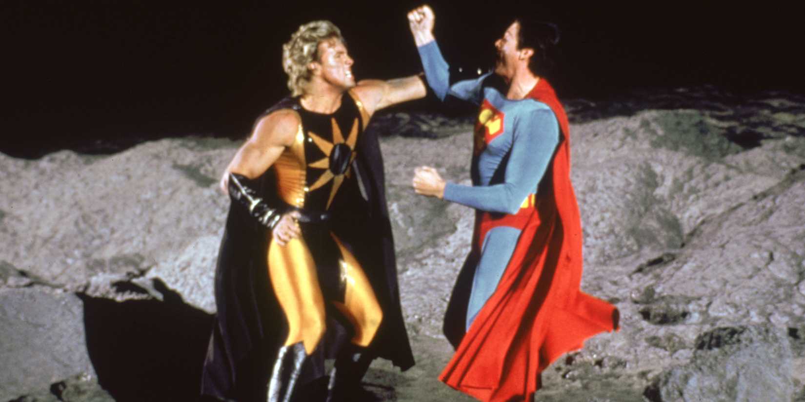 Superman fights Nuclear Man on the moon in Superman IV: The Quest for Peace.