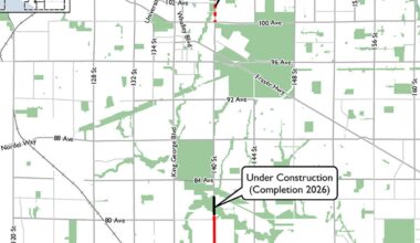 King George Boulevard widening adds third southbound lane between 72nd and 76th in Surrey