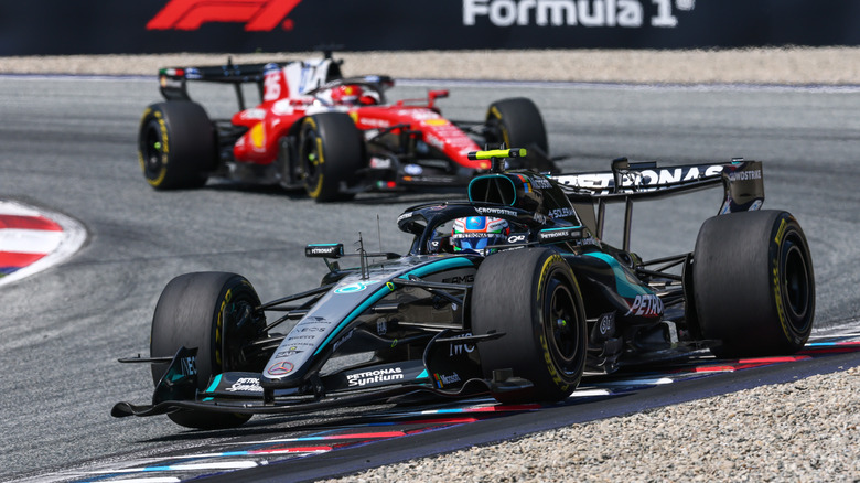 Andrea Kimi Antonelli of Italy driving the (12) Mercedes AMG Petronas F1 Team W17 leads Charles Leclerc of Monaco driving the (16) Scuderia Ferrari SF-26 on track during the F1 Grand Prix of Austria at Red Bull Ring on June 28, 2026 in Spielberg, Austria.