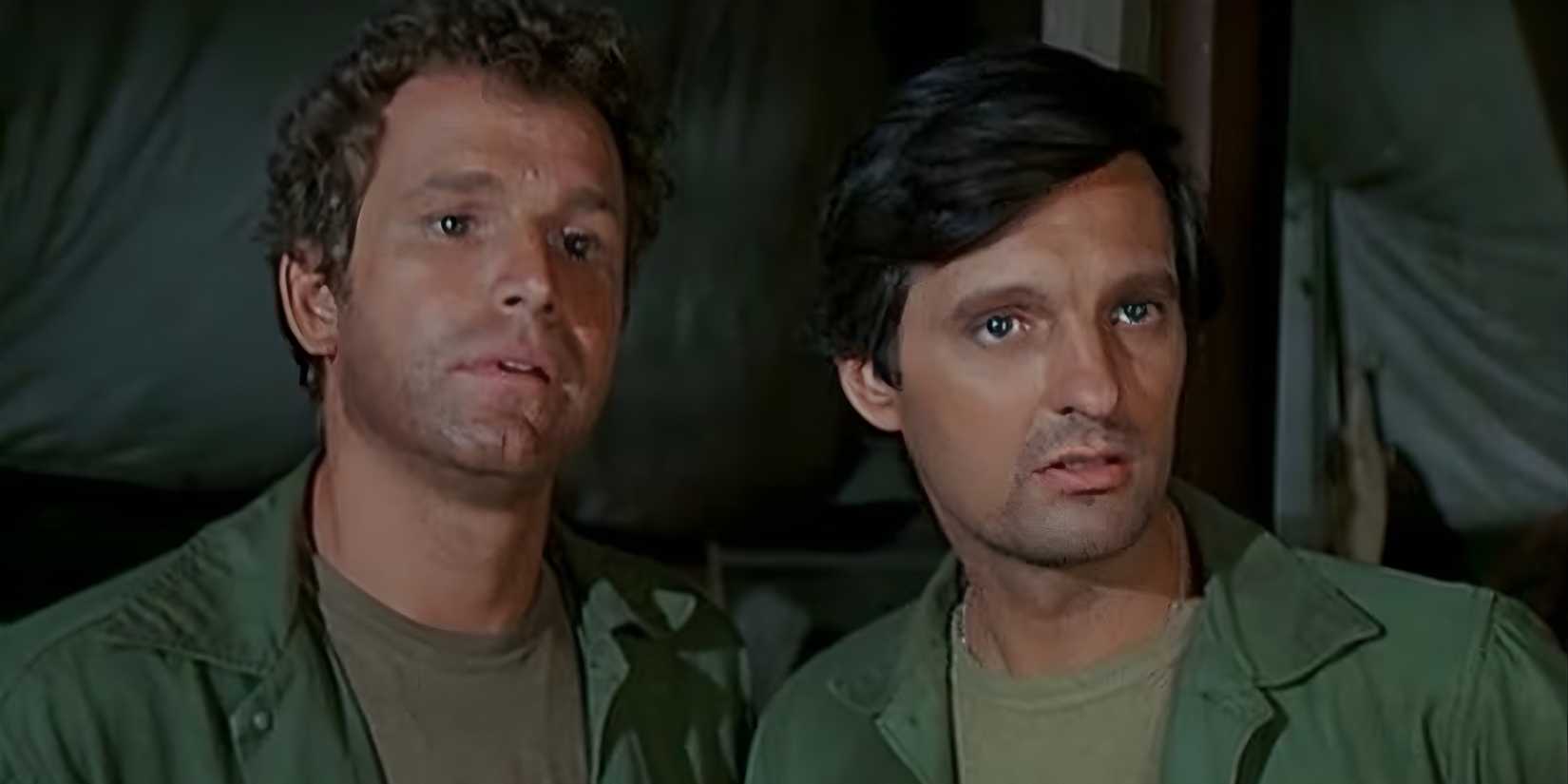 Trapper John (Wayne Rogers) and Hawkeye Pierce (Alan Alda) in M*A*S*H.