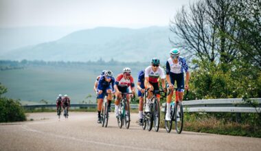 Riders climb through a rural road section during the Balkan Road Cycling Championships. (Photo via Turkish Cycling Federation)