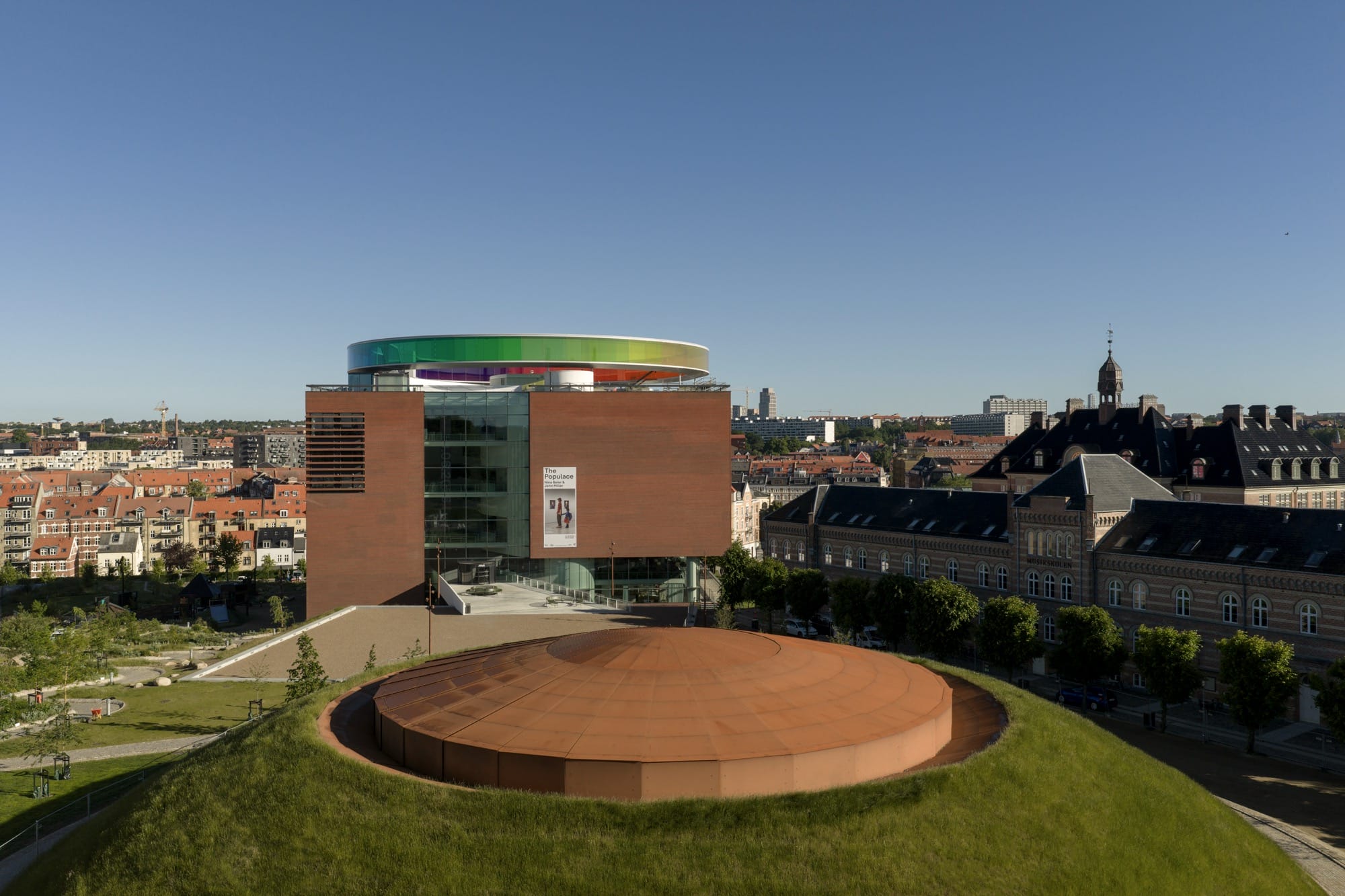 a drone photo of a dome in aarhus