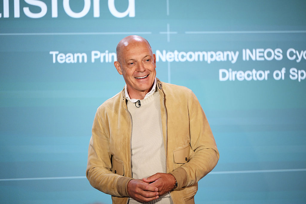 LONDON, ENGLAND - APRIL 28: Sir Dave Brailsford, Team Principal and Director of Sport for INEOS during the Netcompany INEOS Cycling Team press conference on April 28, 2026 in London, England. (Photo by Alex Broadway/Getty Images)