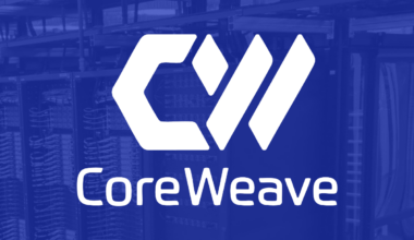 CoreWeave company name and logo in white on a purple background.