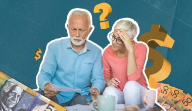 A graphic showing a couple looking at a piece of paper with confused expressions. Dollar signs, question marks and cash motifs surround them.