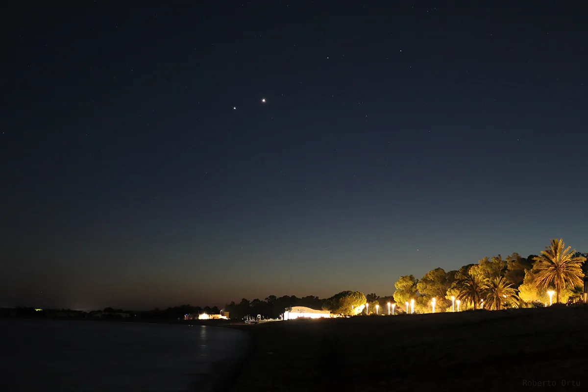 Thanks to Roberto Ortu for sending us this image of Venus and Jupiter, just hours away from the close conjunction, captured from Marina di Torre Grande, Sardinia, Italy, 8 June 2026, 22:08 local time. Roberto says: "This is a photo clearly showing the planets Jupiter and Venus, now just hours away from the close conjunction of 9 June 2026. "At the bottom right, you can also see the planet Mercury and, at the top of the image, you can see Pollux and Castor, the brightest stars in Gemini." Equipment: Canon EOS R100 DSLR camera, RF-S 18–45mm lens Exposure: ISO 1600, f/5.6, 4s #venus #jupiter #venusjupiter #stargazing #astrophotography