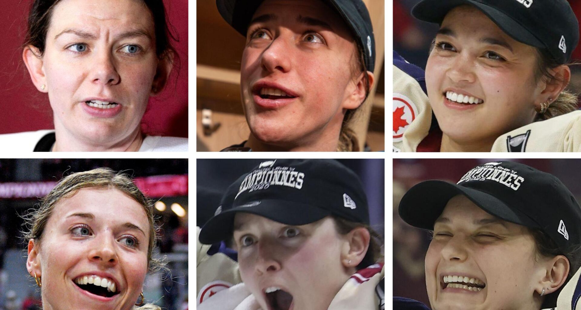 Six photos of women's hockey players.