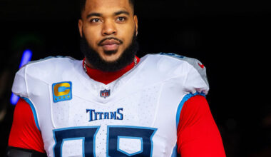 SANTA CLARA, CA - DECEMBER 14: Jeffery Simmons #98 of the Tennessee Titans enters the field before a NFL game between the Tennessee Titans and the San Francisco 49ers on December 14, 2025 at Levi's Stadium in Santa Clara, CA.