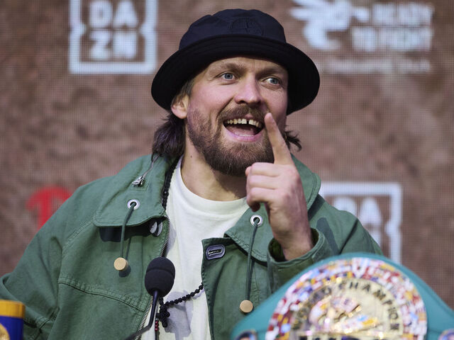 LONDON, ENGLAND - APRIL 14: Oleksandr Usyk during the Glory In Giza launch press conference at The Pelligon on April 14, 2026 in London, England.