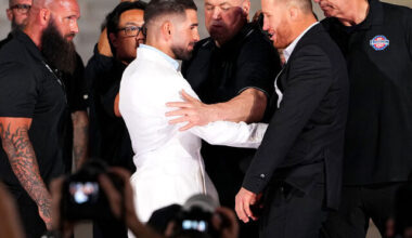 Topuria shoves Gaethje at UFC Freedom 250 faceoff