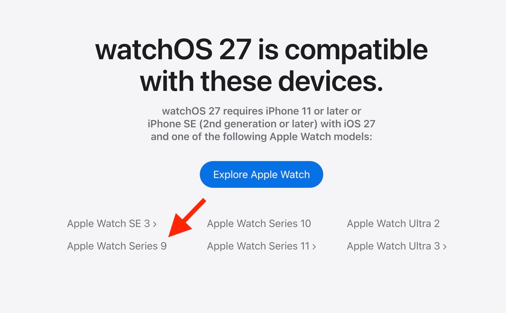 Apple watchOS 27 website updated to show support for Apple Watch Series 9