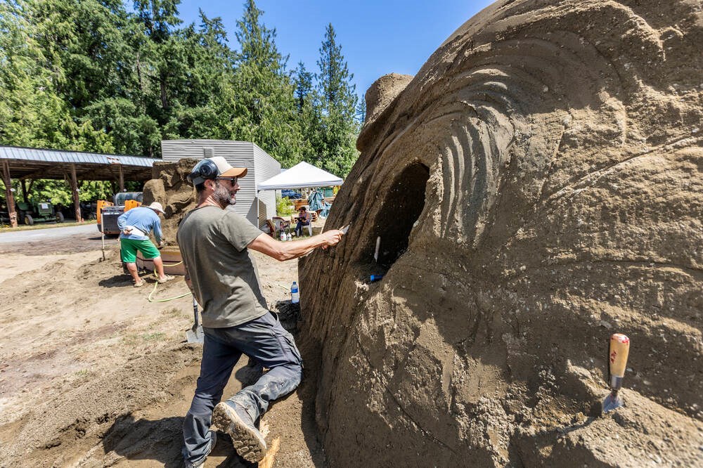 Indigenous-designed sand sculptures at Heritage Acres