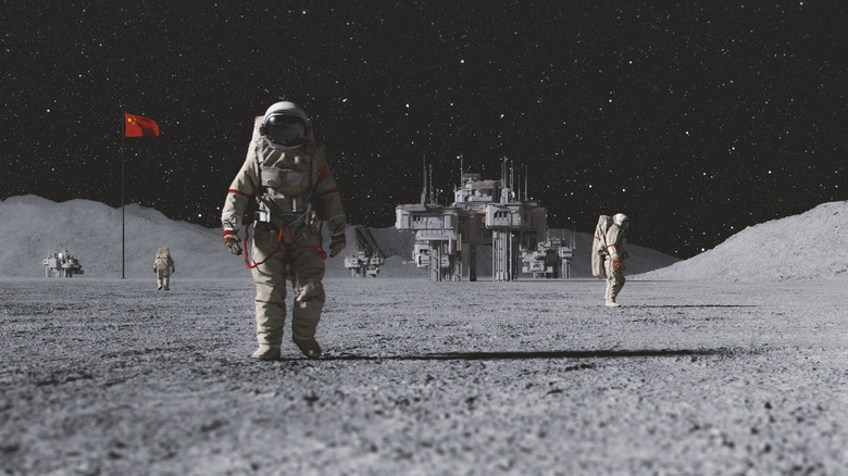Rendering of Chinese astronauts on the moon