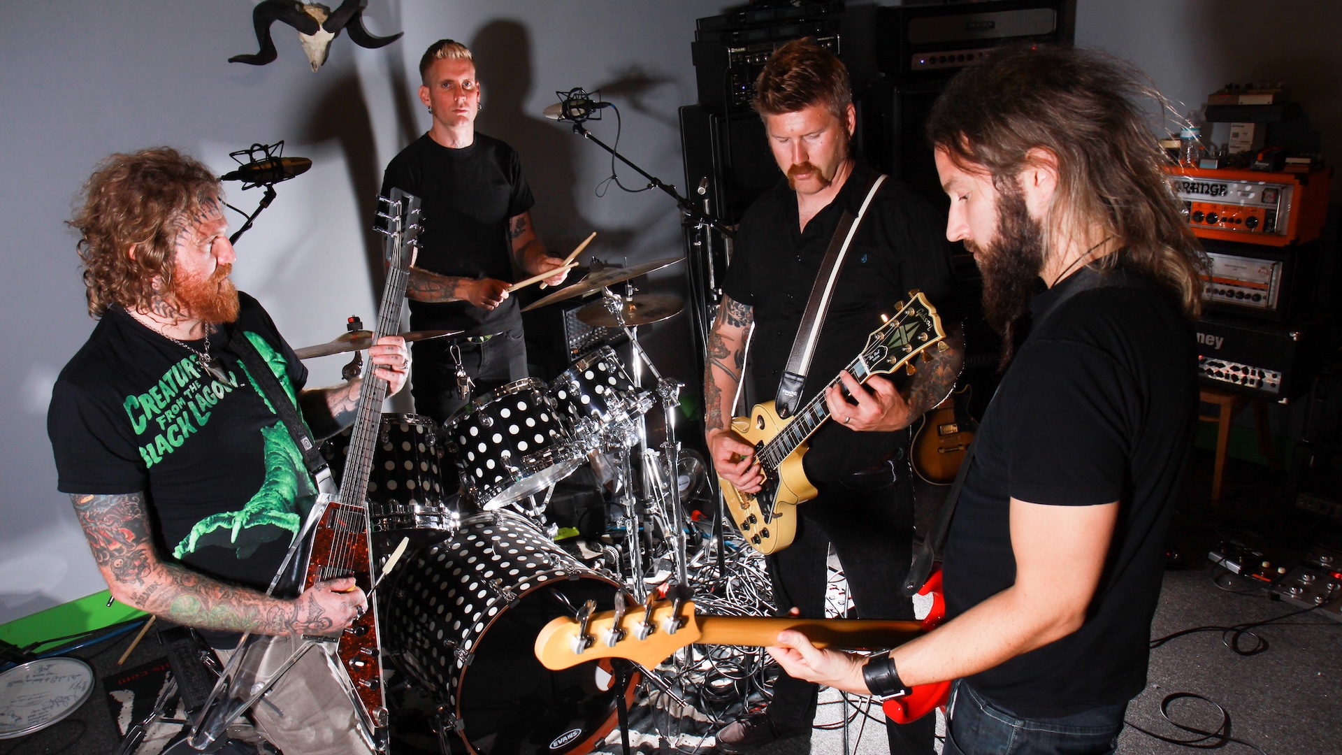 Mastodon rehearsing: Brann Dailor, Brent Hinds, Bill Kelliher, Troy Sanders, Atlanta, Georgia, United States, 12th August 2011.