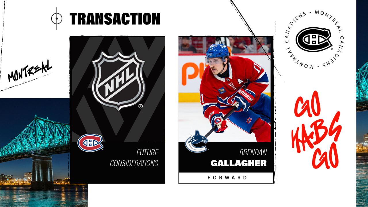 Canadiens trade forward Brendan Gallagher to the Vancouver Canucks