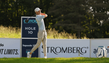 Piers Berrington hits a drive during a Clutch Tour event in 2026